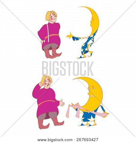 Illustration To A Fairy Tale About The Moon And The Tailor. Month Was Increased And The Dress Was Ge