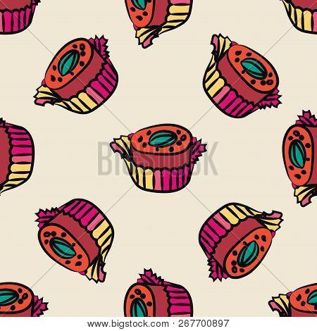 Candy Seamless Pattern. Endless Comfit Background. Vector Illustration.