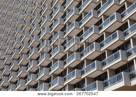 Tel Aviv, Israel - September 17, 2019: This Is A Fragment Of The Facade With Balconies Of A Modern B
