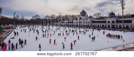 Budapest, Hungary - December 31, 2018: City Park Ice Rink On January 03, 2018 In Budapest, Hungary. 