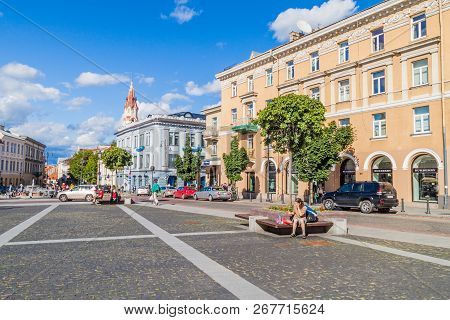 Vilnius, Lithuania - August 15, 2016: Town Hall Vilniaus Rotuse Square In Vilnius, Lithuania