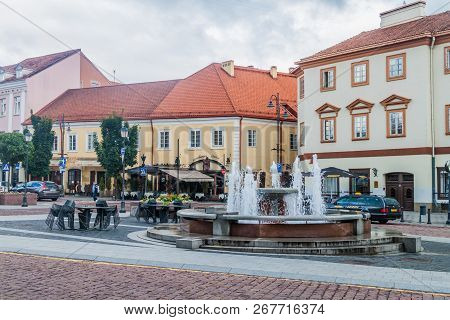Vilnius, Lithuania - August 16, 2016: Town Hall Vilniaus Rotuse Square In Vilnius, Lithuania