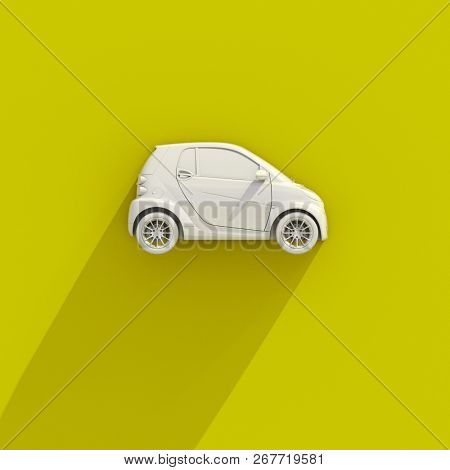 3d Small Modern Compact Car with Glossy Paint, Hi-Detailed Micro Car Template Mockup, Urban Electric Mini Car for Branding Corporate Identity Logo Design, Eco-Friendly Hi-Tech Vehicle, Small Vehicle