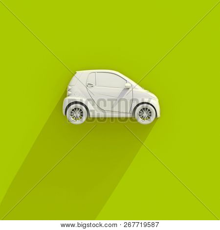 3d Small Modern Compact Car with Glossy Paint, Hi-Detailed Micro Car Template Mockup, Urban Electric Mini Car for Branding Corporate Identity Logo Design, Eco-Friendly Hi-Tech Vehicle, Small Vehicle