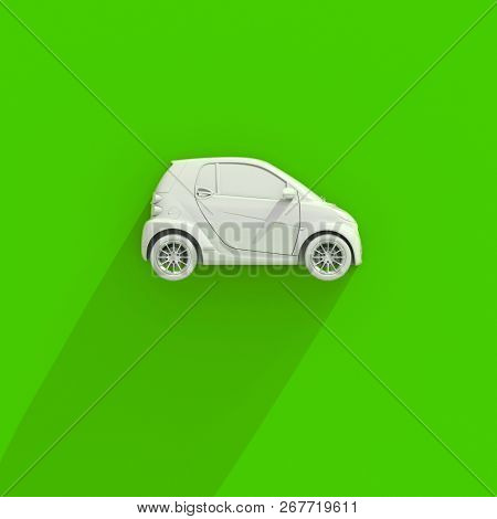3d Small Modern Compact Car with Glossy Paint, Hi-Detailed Micro Car Template Mockup, Urban Electric Mini Car for Branding Corporate Identity Logo Design, Eco-Friendly Hi-Tech Vehicle, Small Vehicle