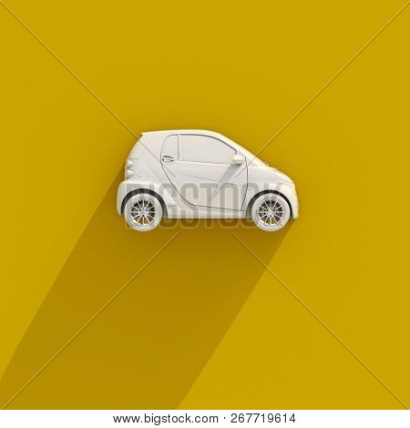 3d Small Modern Compact Car with Glossy Paint, Hi-Detailed Micro Car Template Mockup, Urban Electric Mini Car for Branding Corporate Identity Logo Design, Eco-Friendly Hi-Tech Vehicle, Small Vehicle