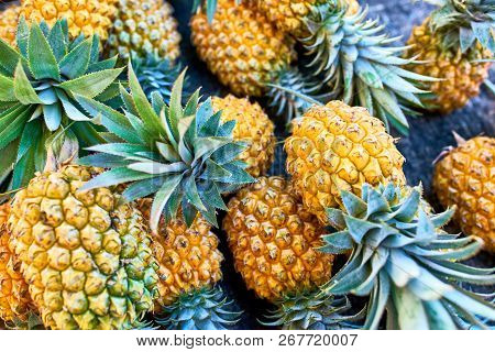 Pineapples On Local Market Of Saint-pierre, Reunion Island