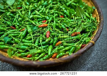 Small Hot Peppers Green And Red, Reunion Island