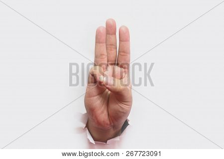 Show Three Fingers On White Background - No Coup