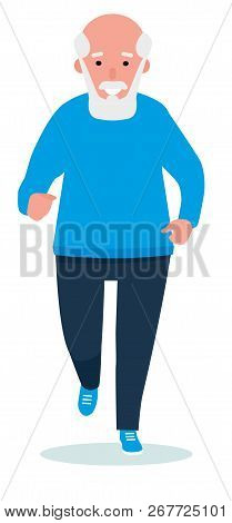 An Elderly Man Engaged In Running. Grandfather Leads A Healthy Lifestyle, Plays Sports. Healthy Life