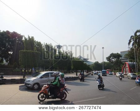 Semarang, Indonesia - October 28, 2018: Traffic On Jalan Simpang Lima.