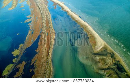 aerial view of Sacalin Island, newly formed in the Black Sea near Sfantu Gheorghe, Romania