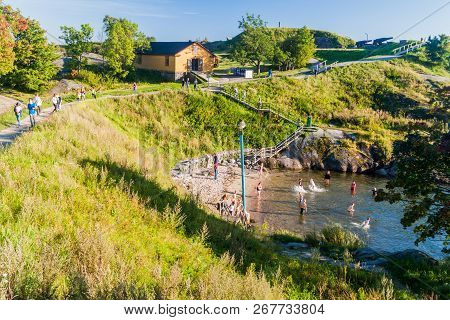 Helsinki, Finland - August 24, 2016: People Swim At Suomenlinna Sveaborg , Sea Fortress Island Near 
