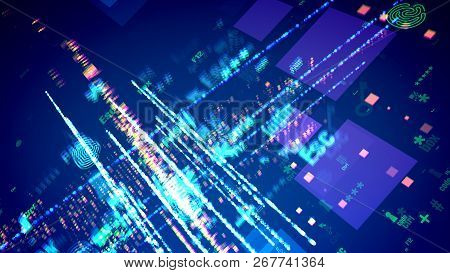 Abstract Cyber Symbols In Violet Space