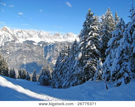 Zima ve švýcarských Alpách (Flumserberg, St.Gallen, Švýcarsko)