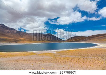 Atacama Altiplana Desert, Laguna Miscanti Salt Lake And Mountains Landscape, Miniques, Chile, South 