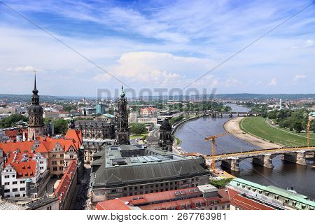 Dresden City Aerial View In Germany (state Of Sachsen). Elbe River.