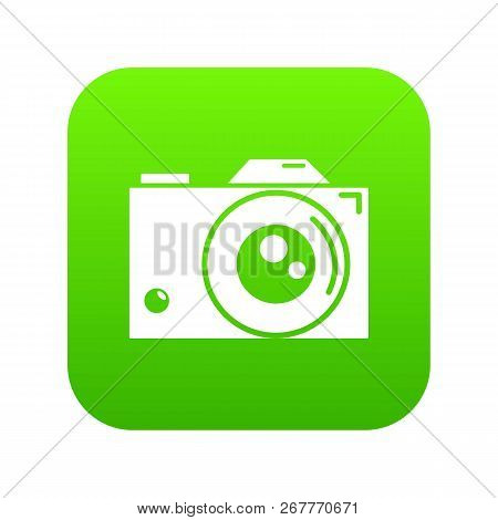 Retro Camera Icon Green Vector Isolated On White Background