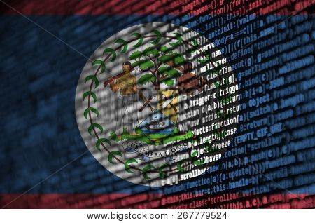 Belize Flag  Is Depicted On The Screen With The Program Code. The Concept Of Modern Technology And S