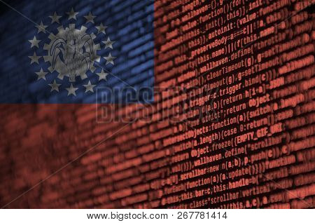 Myanmar Flag  Is Depicted On The Screen With The Program Code. The Concept Of Modern Technology And 