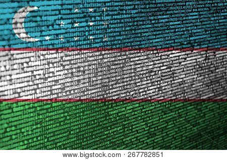 Uzbekistan Flag  Is Depicted On The Screen With The Program Code. The Concept Of Modern Technology A