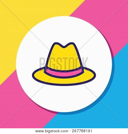 Vector Illustration Of Hat Icon Colored Line. Beautiful Clothes Element Also Can Be Used As Hatband 