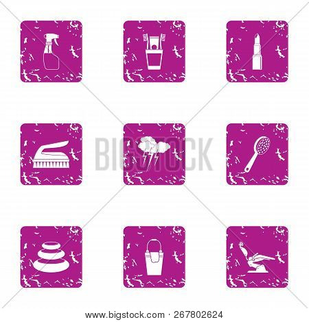 Beauty Parlour Icons Set. Grunge Set Of 9 Beauty Parlour Vector Icons For Web Isolated On White Back