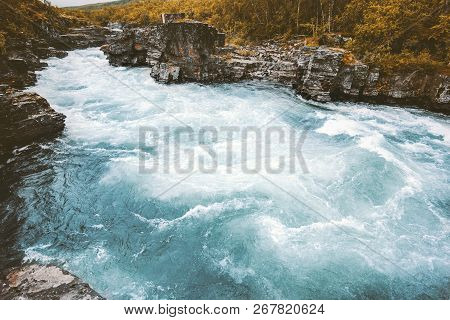 River Abiskojakka Canyon Landscape In Sweden Abisko National Park Travel View  Wilderness Nature Sce