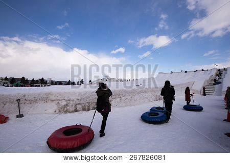 Tsudome Site Of Sapporo Snow Festival, In Sapporo, Japan - February 2018 : The 69th Sapporo Snow Fes