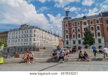 Copenhagen, Denmark - August 28, 2016: People On Israel Plads Square In The Centre Of Copenhagen.