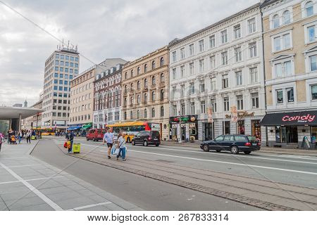 Copenhagen, Denmark - August 28, 2016 Street At Norreport In Copenhagen