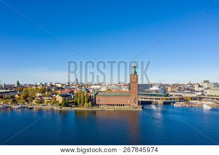 Aerial Photo Over City Hall In Stockholm, Sweden