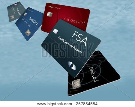 Here Is A Flexible Spending Account Debit Card Shown With Credit Cards In The Background. It Is Also