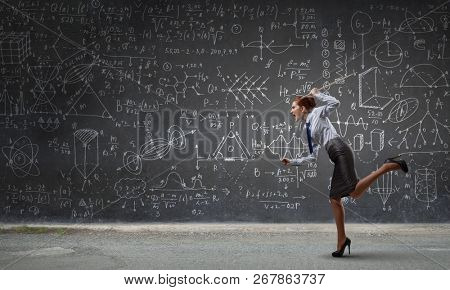 Red hair woman teacher . Mixed media