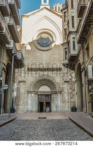 Population Of Lleida, Lateral Entrance To The Church Of Sant Joan In The Center Of The City. Lerida 
