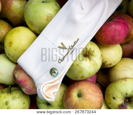 GOMEL, BELARUS - October 21, 2018: Giovanni Valentino socks. Giovanni Valentino is a manufacturer of cutting edge leather goods, primarily handbags.