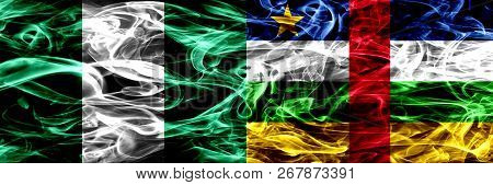 Nigeria, Nigerian Vs Central African Republic Smoke Flags Placed Side By Side. Thick Abstract Colore
