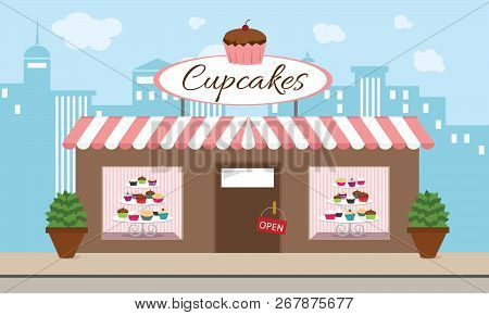 Cupcake Bakery In The City With A Display Window