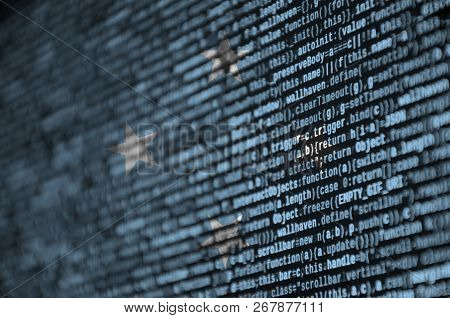 Micronesia Flag  Is Depicted On The Screen With The Program Code. The Concept Of Modern Technology A
