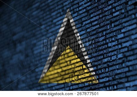Saint Lucia Flag  Is Depicted On The Screen With The Program Code. The Concept Of Modern Technology 