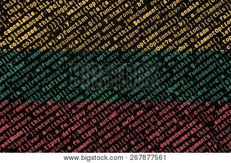 Lithuania Flag  Is Depicted On The Screen With The Program Code. The Concept Of Modern Technology An
