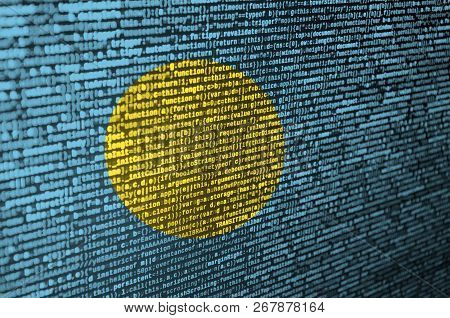 Palau Flag  Is Depicted On The Screen With The Program Code. The Concept Of Modern Technology And Si
