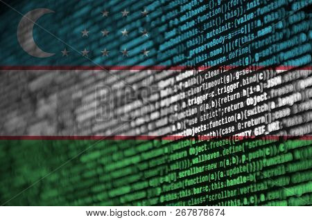 Uzbekistan Flag  Is Depicted On The Screen With The Program Code. The Concept Of Modern Technology A