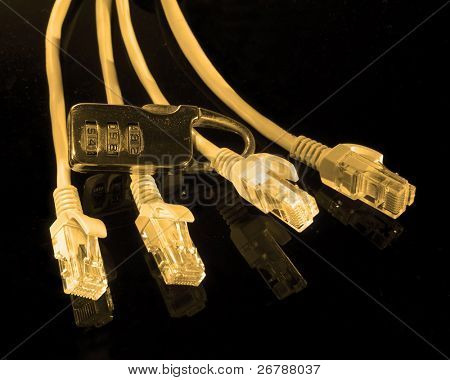 Sperre und Netzwerkkabel mit Faser optische Hintergrund