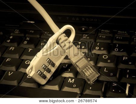 Sperre und Netzwerkkabel mit Faser optische Hintergrund