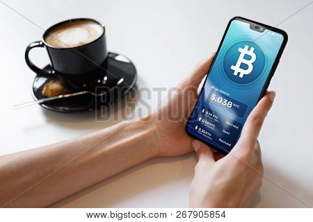 Bitcoin Wallet Interface On Smartphone Screen. Cryptocurrency Payments Blockchain Technology Based D