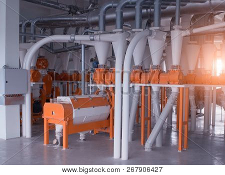 Modern Workshop At The Plant For The Production Of Food Flour From Grain, Production Breadstuff