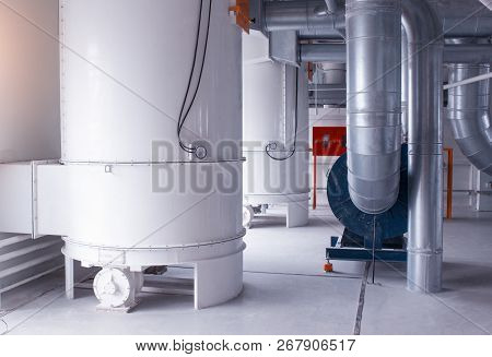 Modern Workshop At The Plant For The Production Of Food Flour From Wheat, Making Flour From Corn
