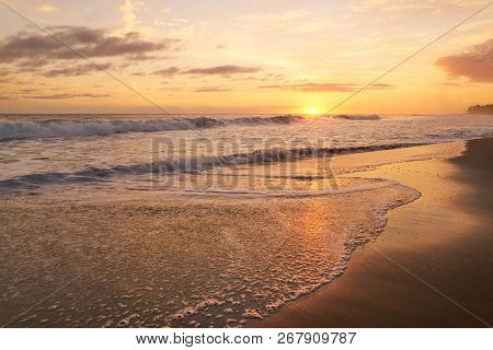 Sunset Etang Sale With Waves And Black Sand, Reunion Island