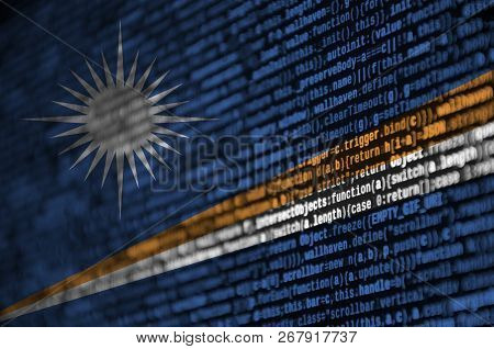 Marshall Islands Flag  Is Depicted On The Screen With The Program Code. The Concept Of Modern Techno
